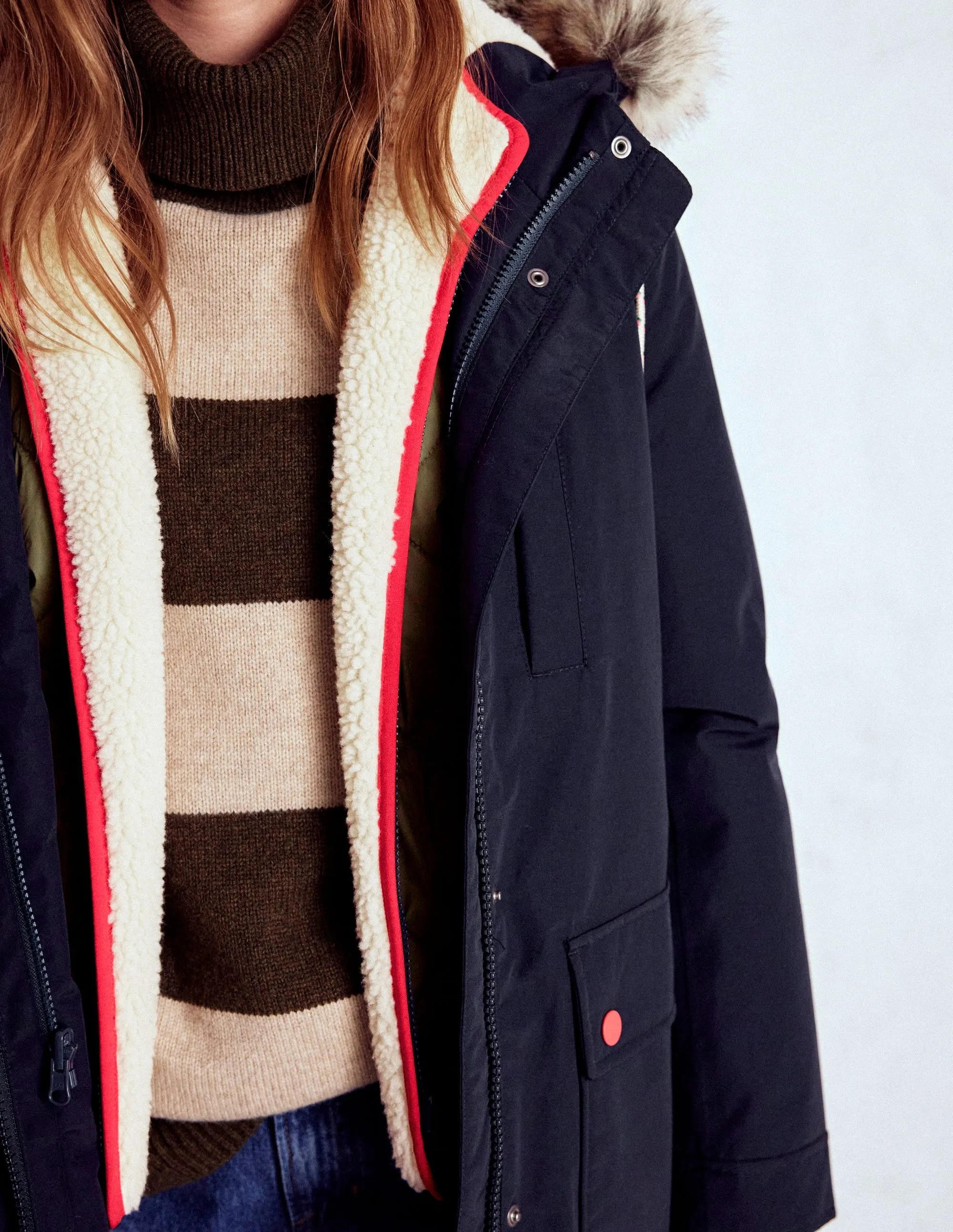 4-In-1 Hooded Parka-Navy Thermal Retention Layer Bonded Closure Mechanism