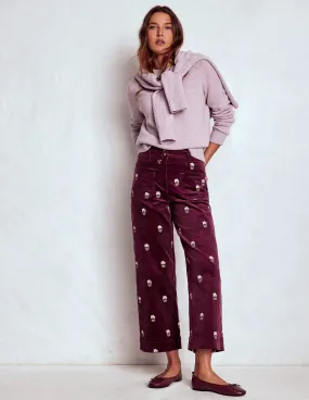 Hip Friendly Pockets AbrasionResistant Primrose Cord Trousers-Dark Cherry Embroidery