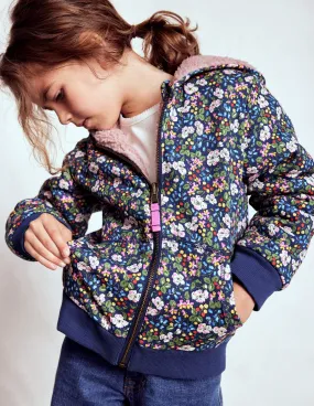 AntiStatic Coating HighStretch Reversible Borg Hoodie-Starboard Blue Berry Floral