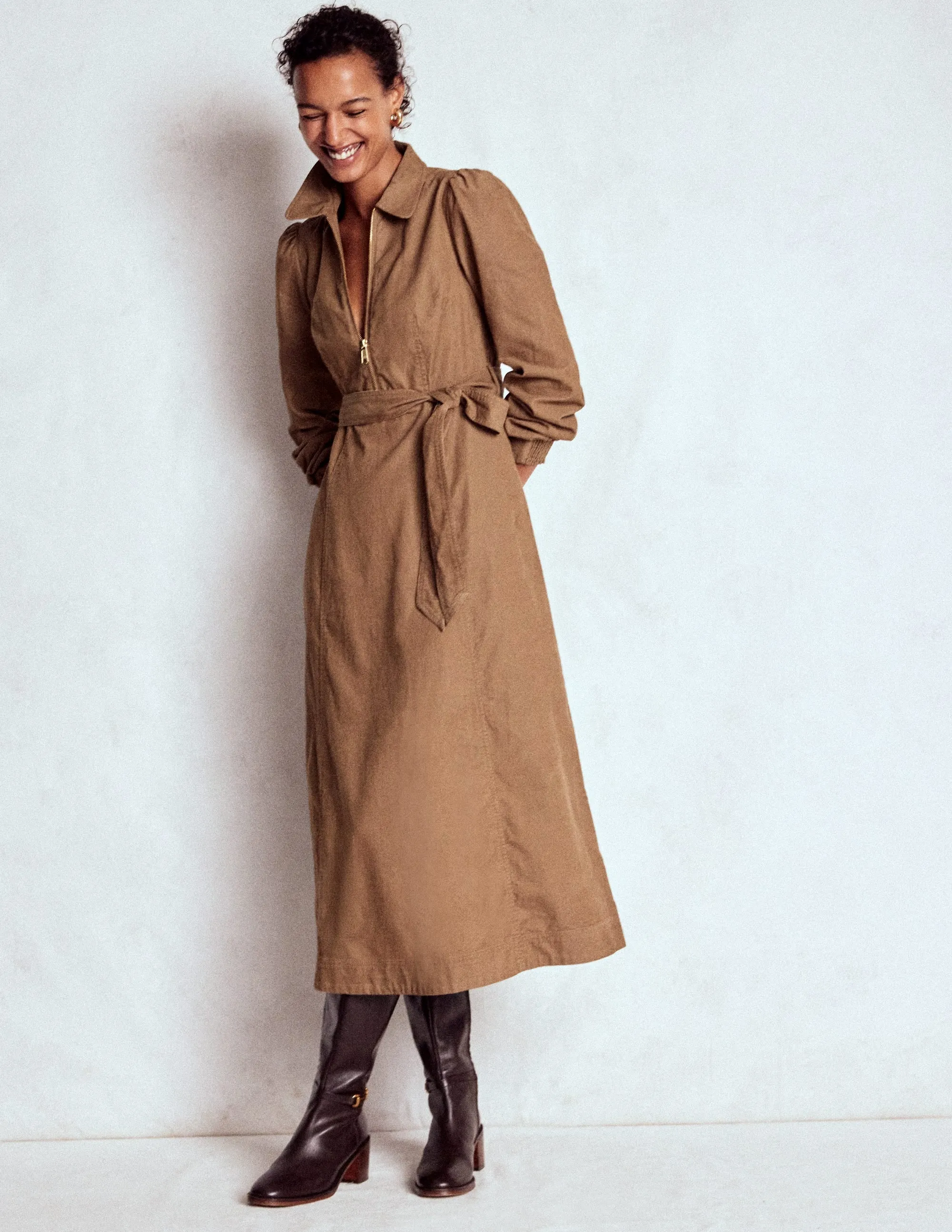 Adelaide Zip Cord Midi Dress-Latte Wardrobe-Staple