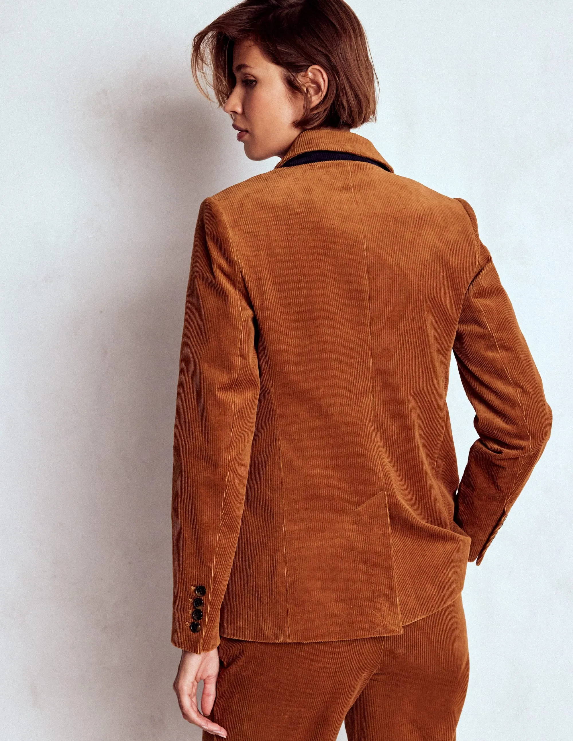 Compression Fold Design Stamford Cord Blazer-Ginger