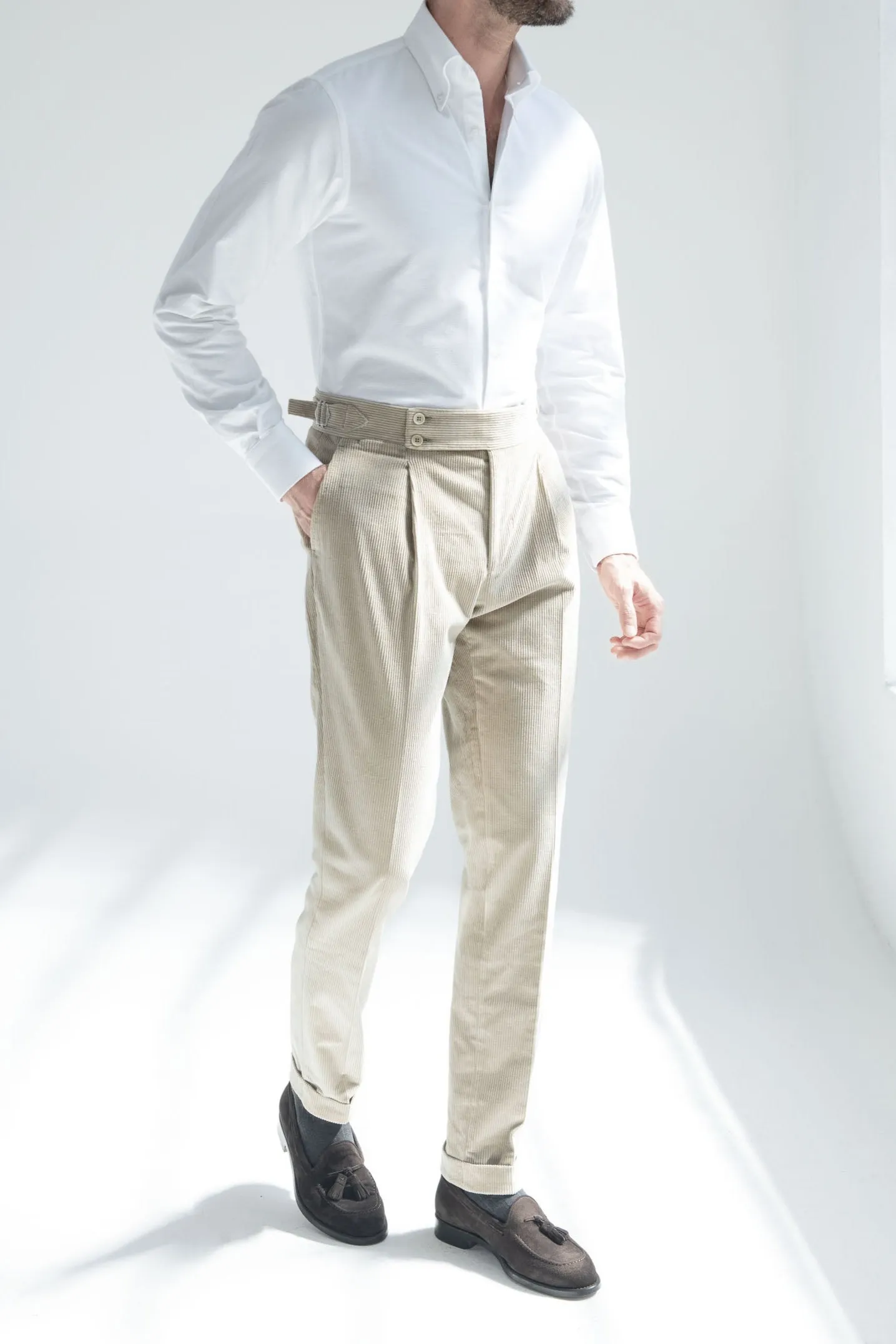 MinimalistDesign Elite Vibe Beige corduroy trousers "Soragna Capsule Collection" - Made in Italy