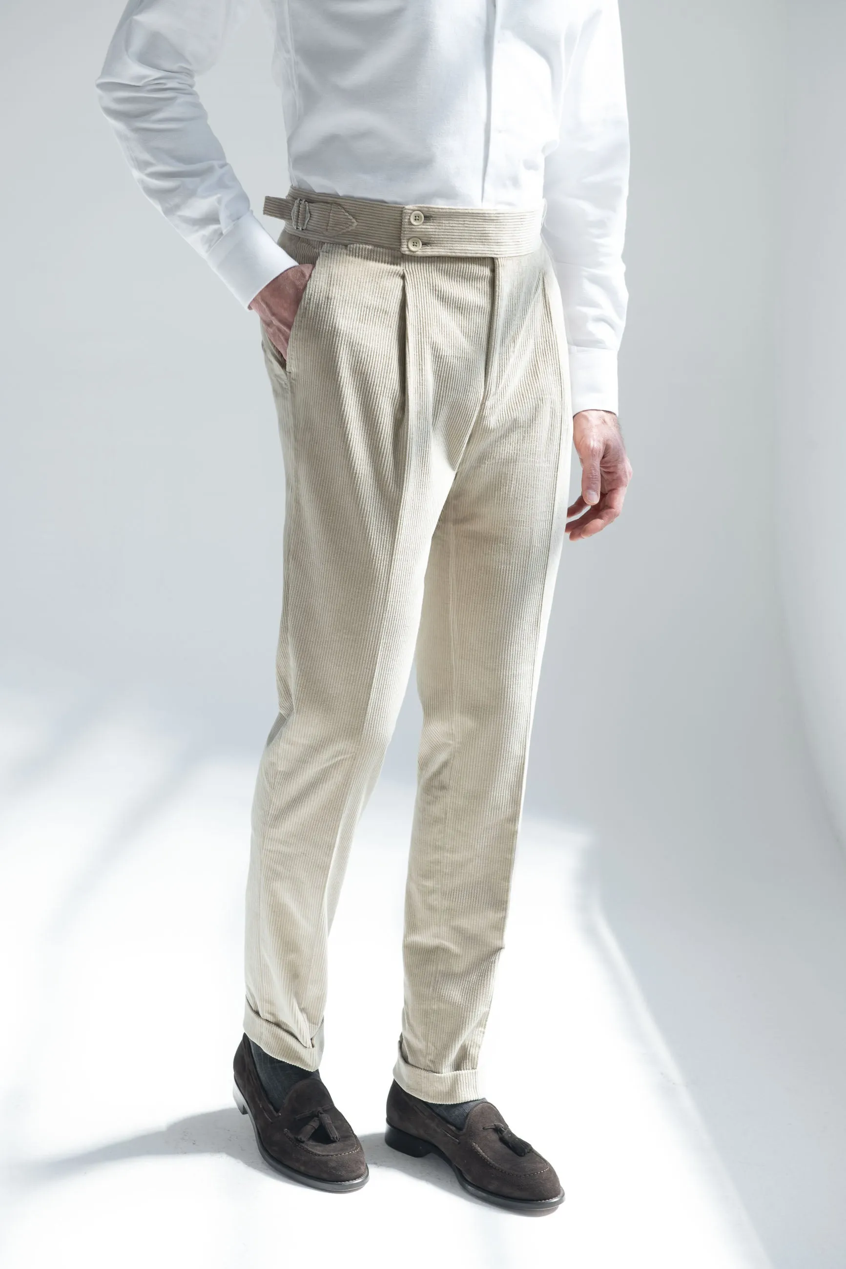 Beige corduroy trousers "Soragna Capsule Collection" - Made in Italy HighElasticity Fiber Warm Fit