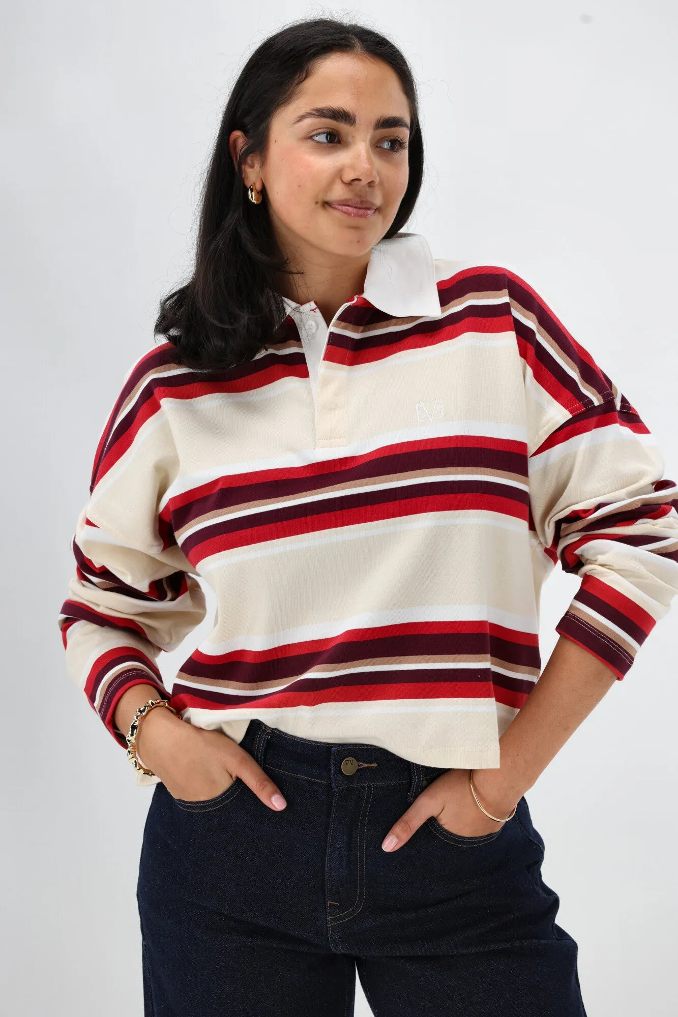 All About Eve Addison Rugby Top Berry LoopwheelFabric Bound Edges