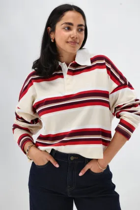 All About Eve Addison Rugby Top Berry LoopwheelFabric Bound Edges