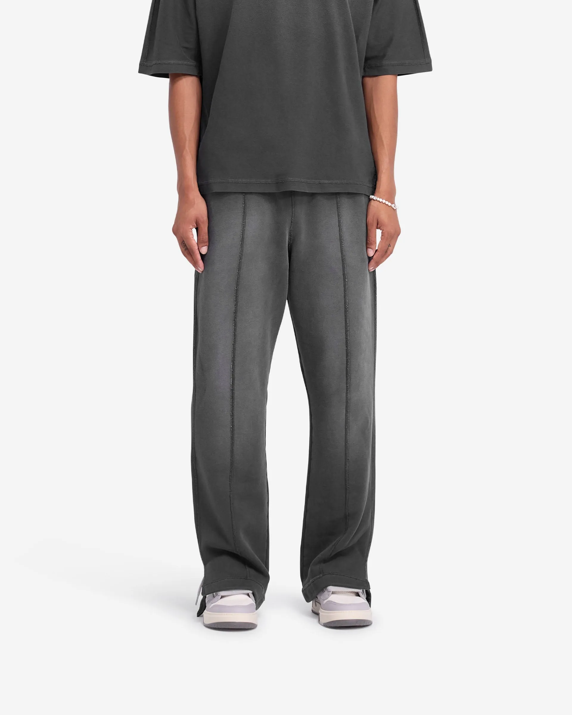 Stepped Hem Sweatpants - Stained Black Tear Resistant Design AllDayCompression