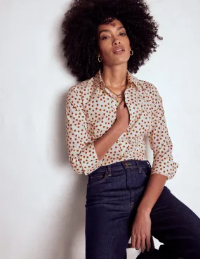 BBQ Party Saskia Stretch Cotton Shirt-Cognac, Painted Dot