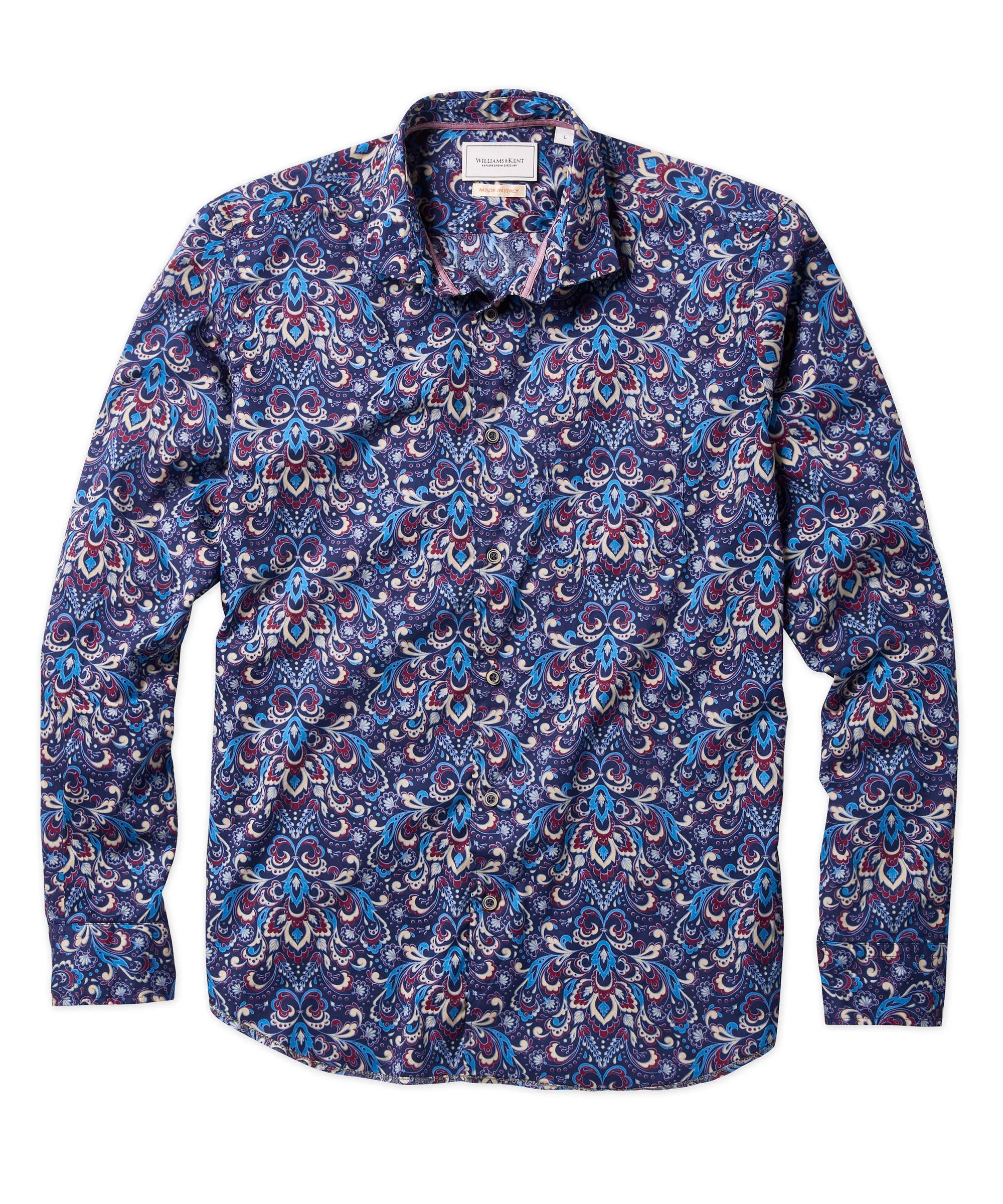 Brushed Cotton Winter Paisley Sport Shirt Hidden Placket Smart Appearance