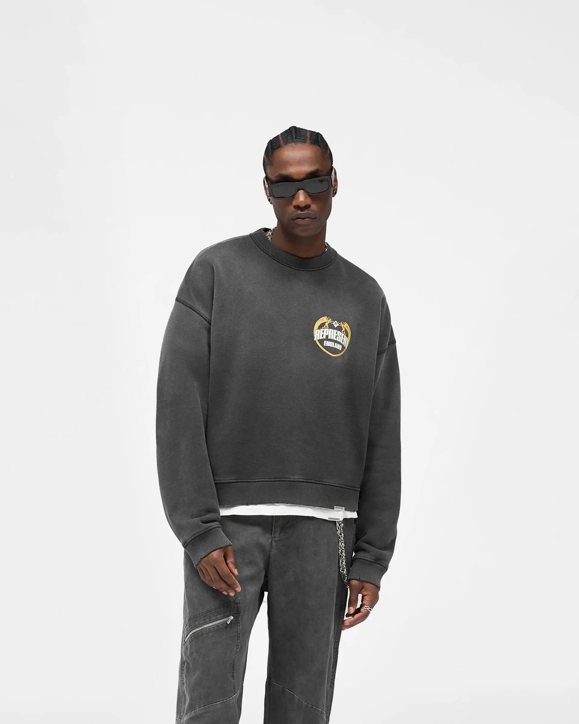 Smooth Texture Angel Border Sweater - Stained Black