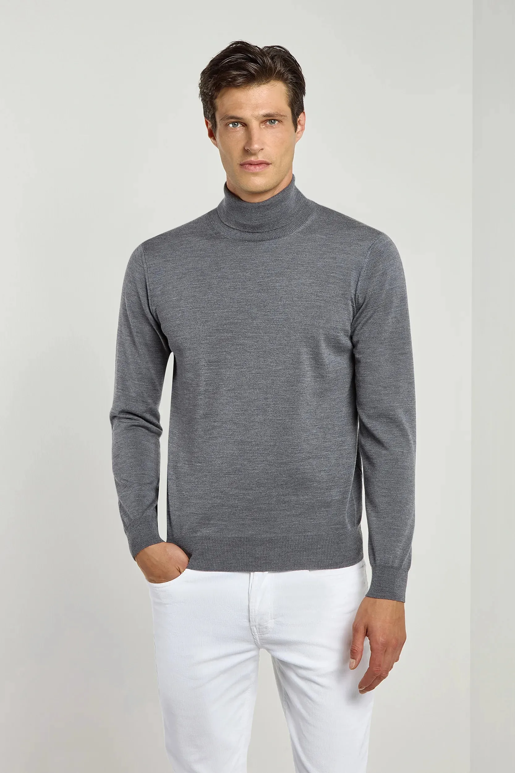Anthracite Merino Turtleneck ?C Made in Italy Lightweight Layering Hero Fit