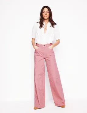 Sleek Waist Design High Rise Wide Leg Jeans-Pink Stripe