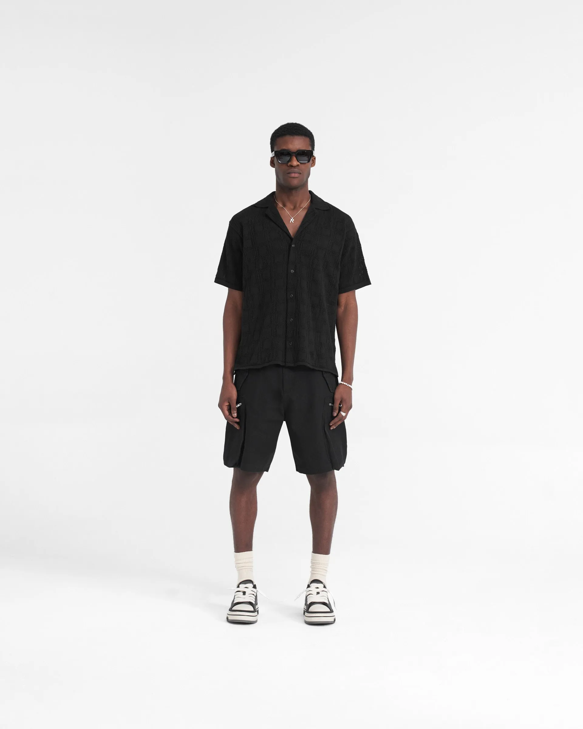 Classic Fit Lace Knit Shirt - Black