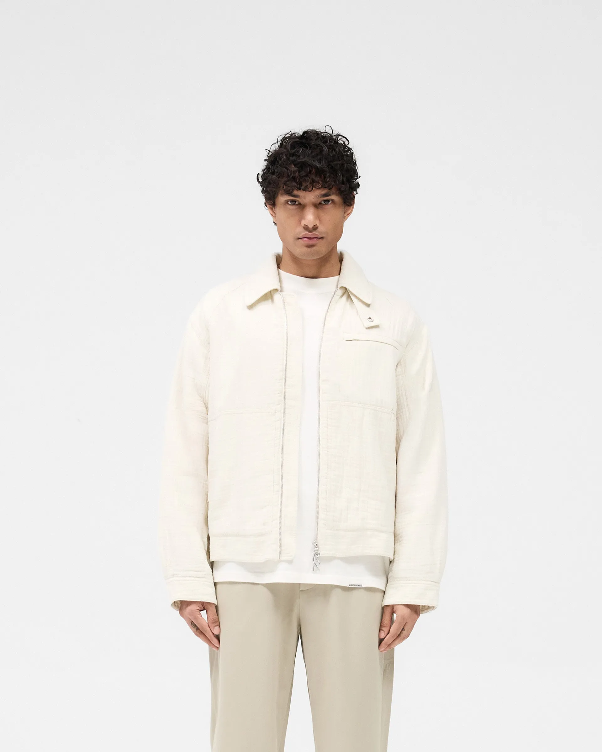Crinkle Trucker Jacket - Ecru Reversible Layer Snag Free Fabric