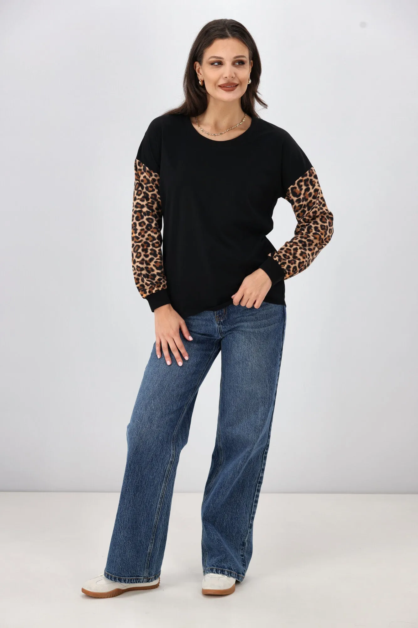 Shine On Label Antigini Crew Neck Top Animal Print Active Blouse HighDurabilityWeave