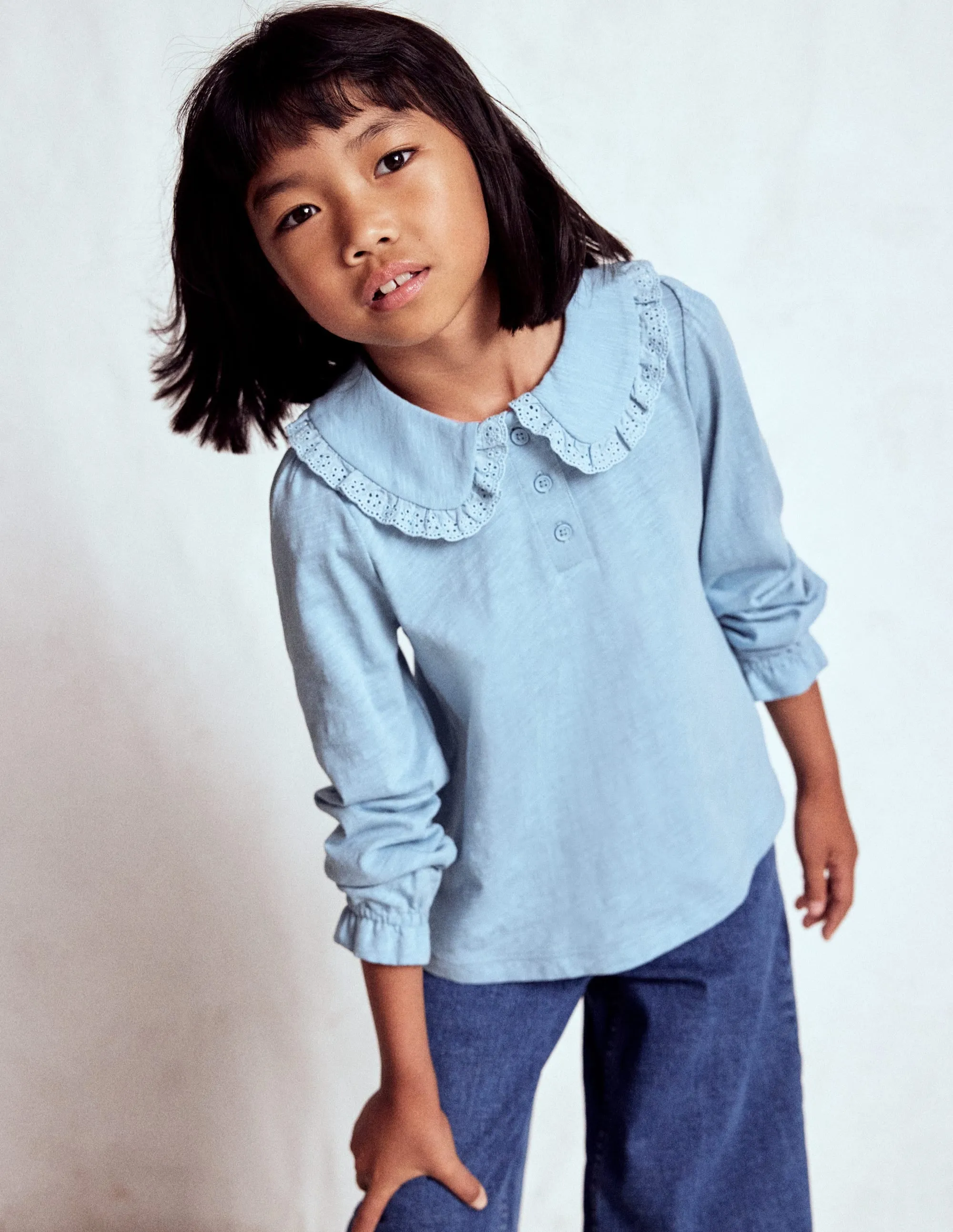 Antibacterial CrossBackDesign Collared Slub Top-Vintage Blue