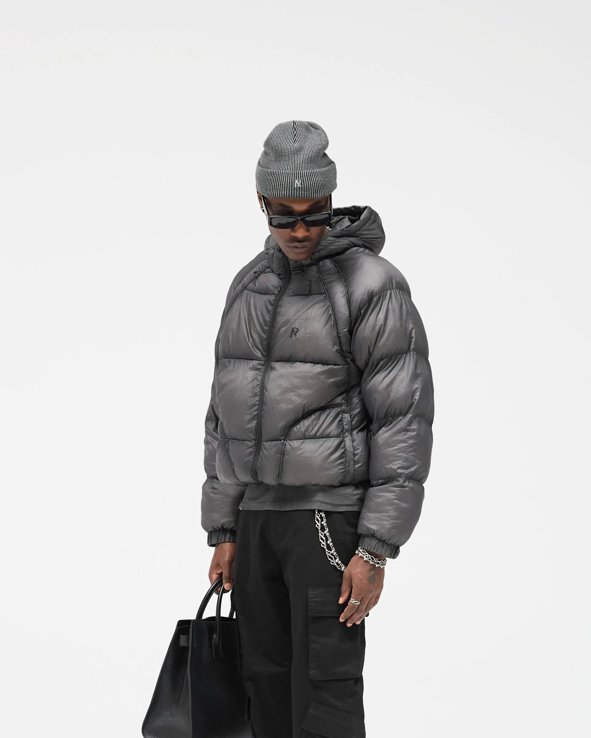 Translucent Hooded Puffer - Washed Black Ultra Flexible