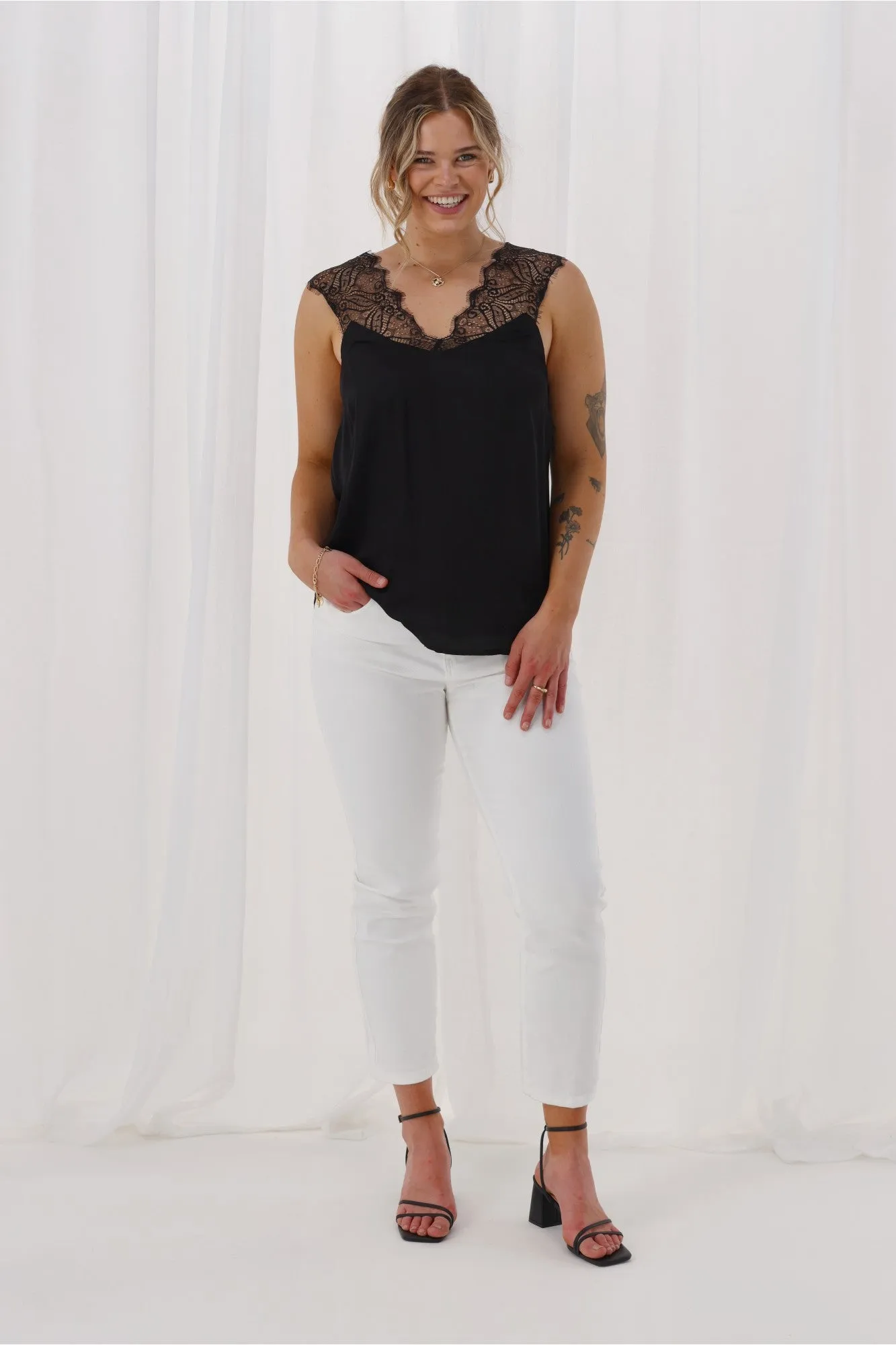 Tencel Lyocell Fiber Celebrations By Shine On Carey Lace Trim Cami Satin Black