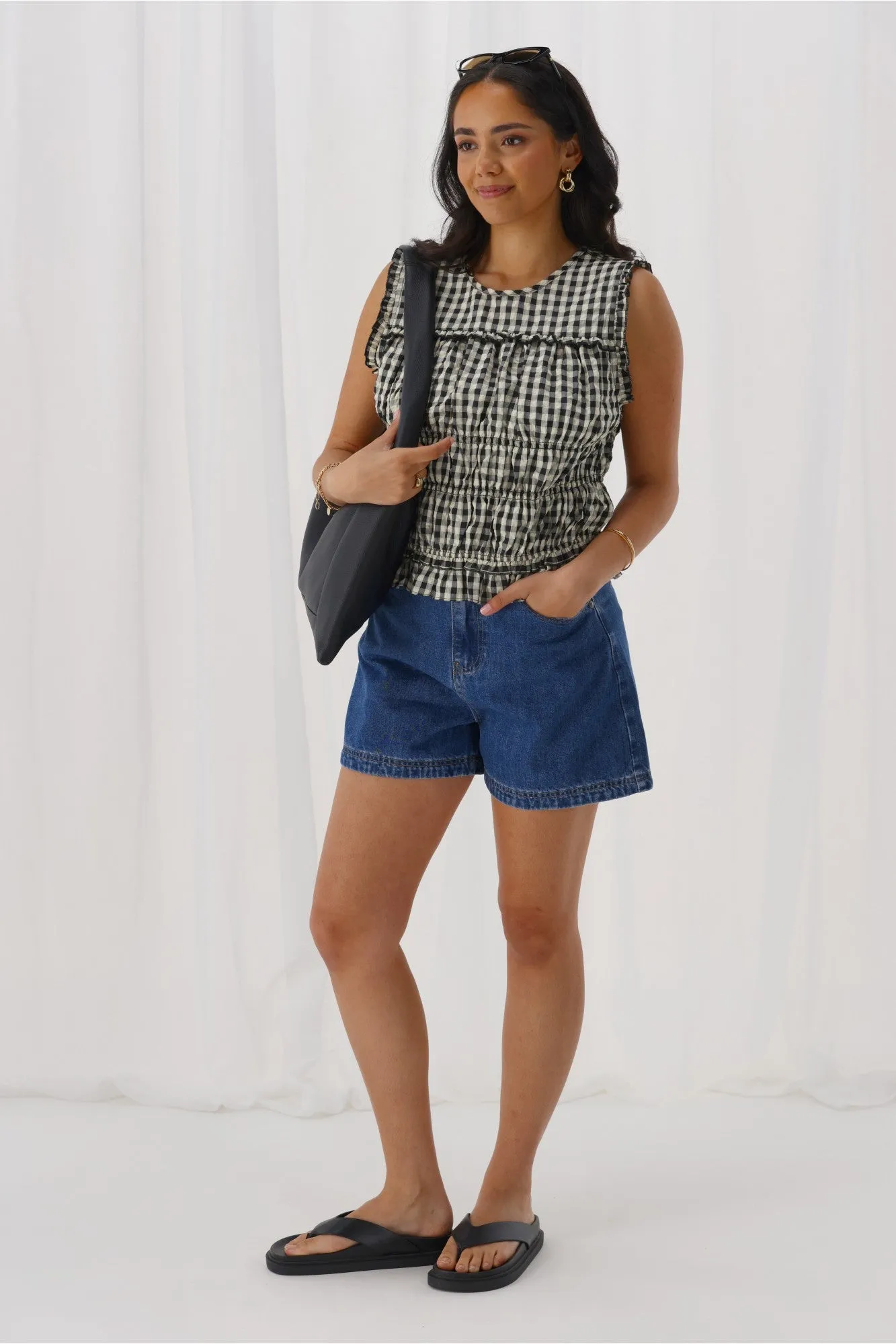 Ayva Chloe Top Gingham BreathableMeshPanels Stretch waistband