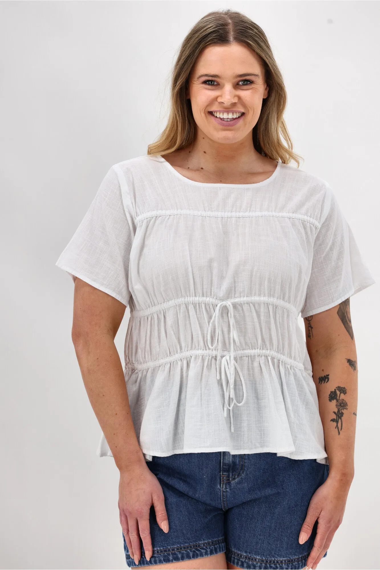 Ayva Lola Top White Garment Dyed Finish
