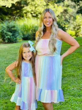 Fluid Shape Cloud Light Mom & Me Rainbow Ombre Dress