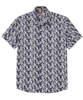 Relaxed Silhouette Bamboo Leaf Print Camp Shirt