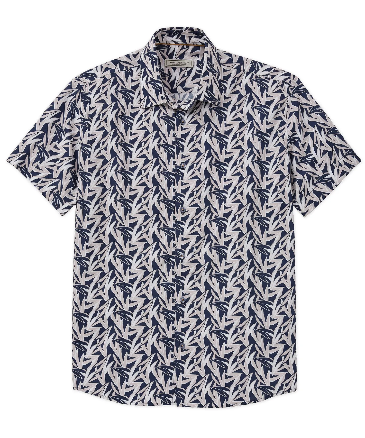 Laser Cut Edge Detail Essential Layer Bamboo Leaf Print Camp Shirt