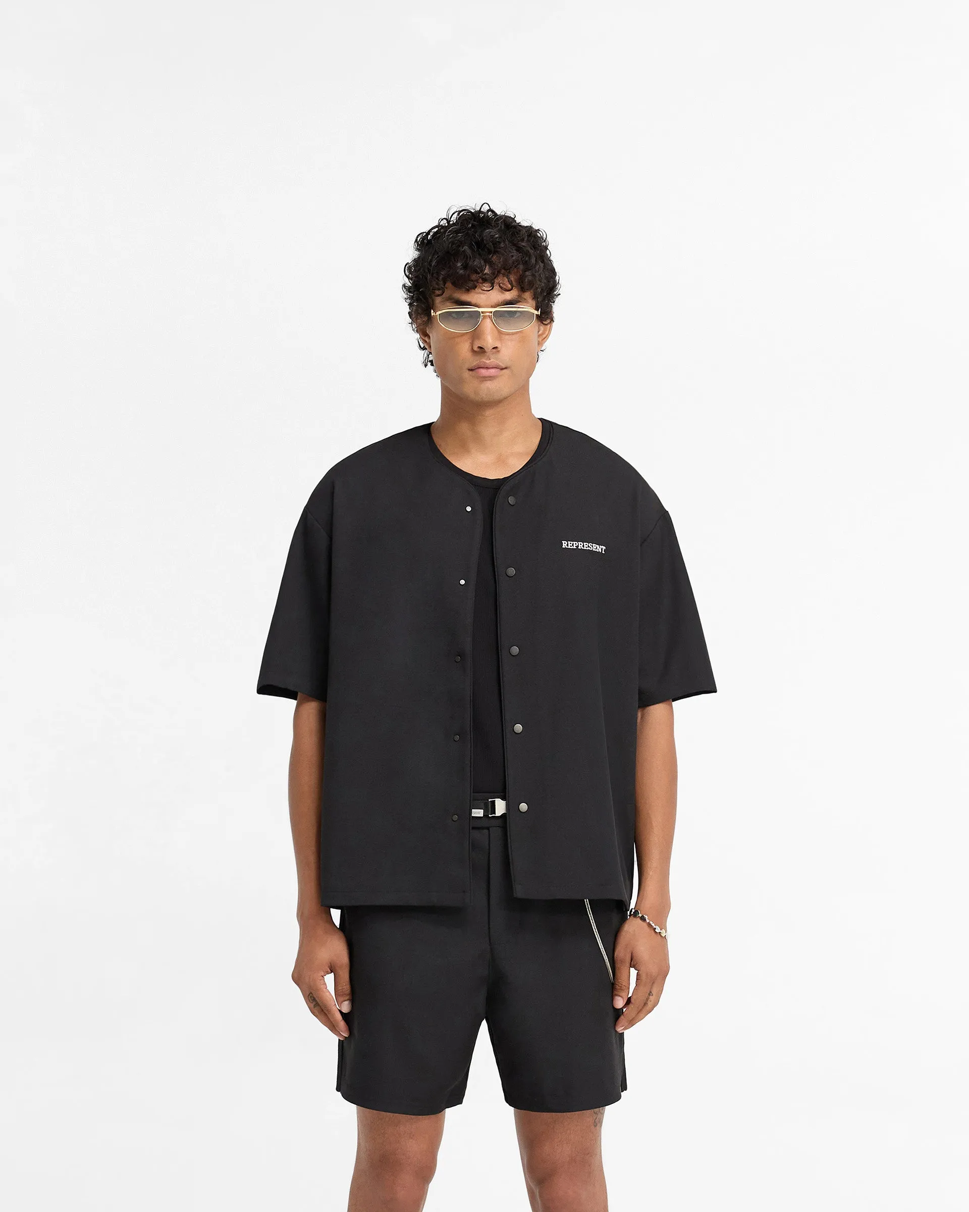 Baseball Shirt - Black Polished Placket