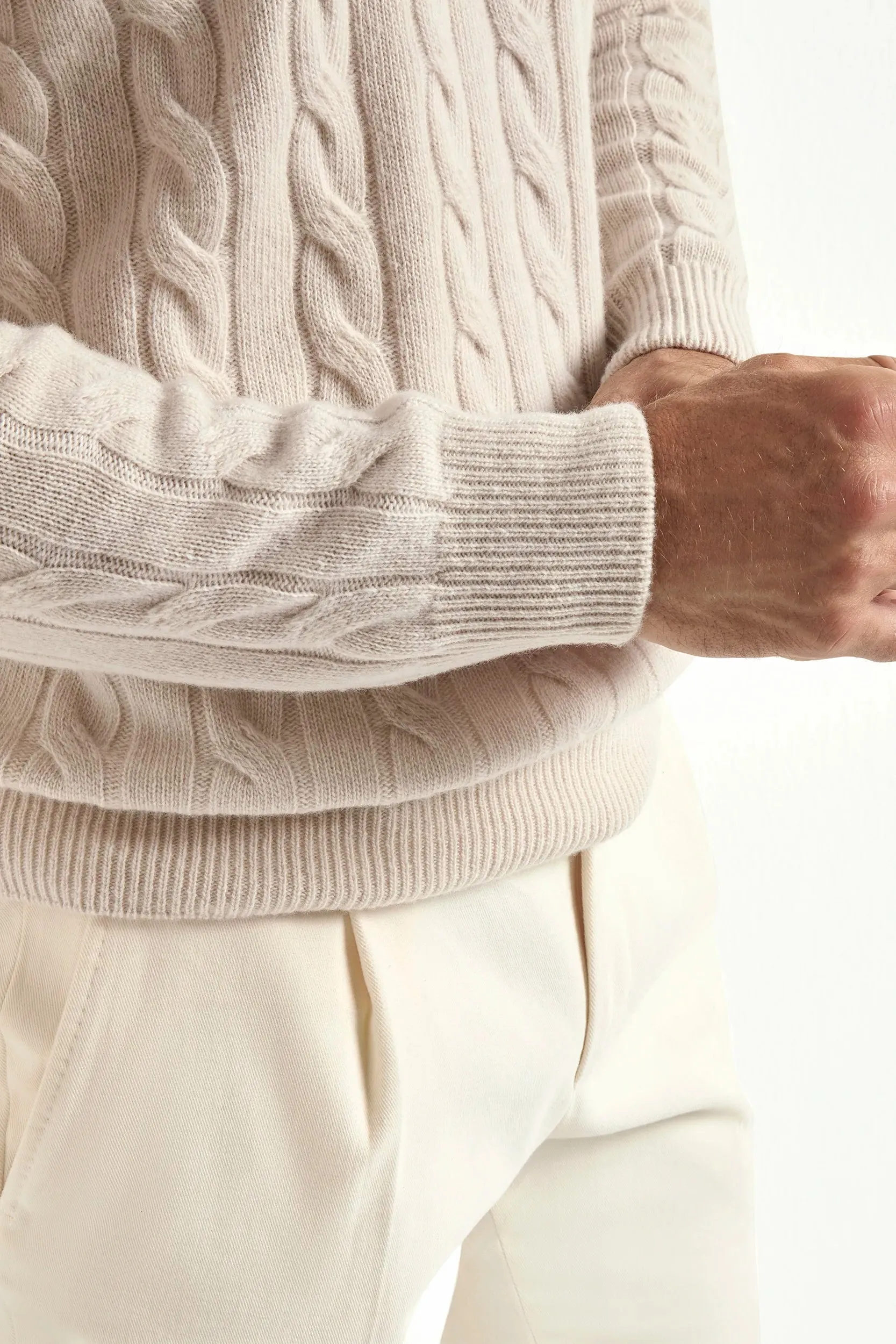 Beige cable knit turtleneck ?C Made in Italy Easy Tunic Leather Core