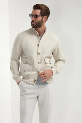 Beige cotton and silk bomber - Made in Italy Zero Waste