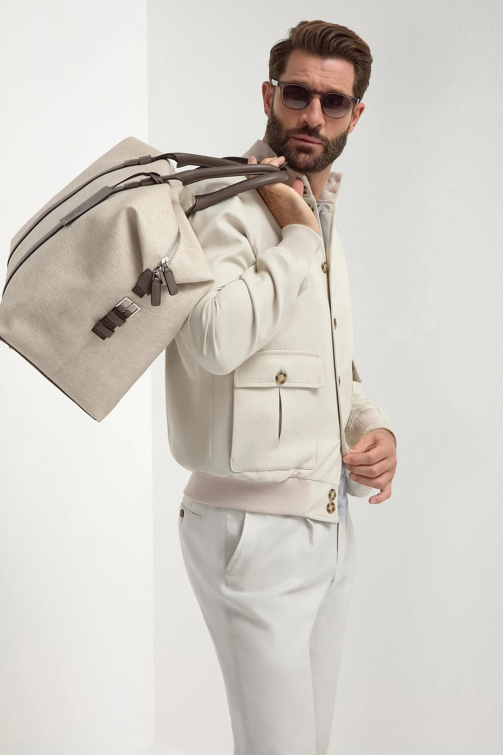 Beige cotton and silk bomber - Made in Italy Jump Core
