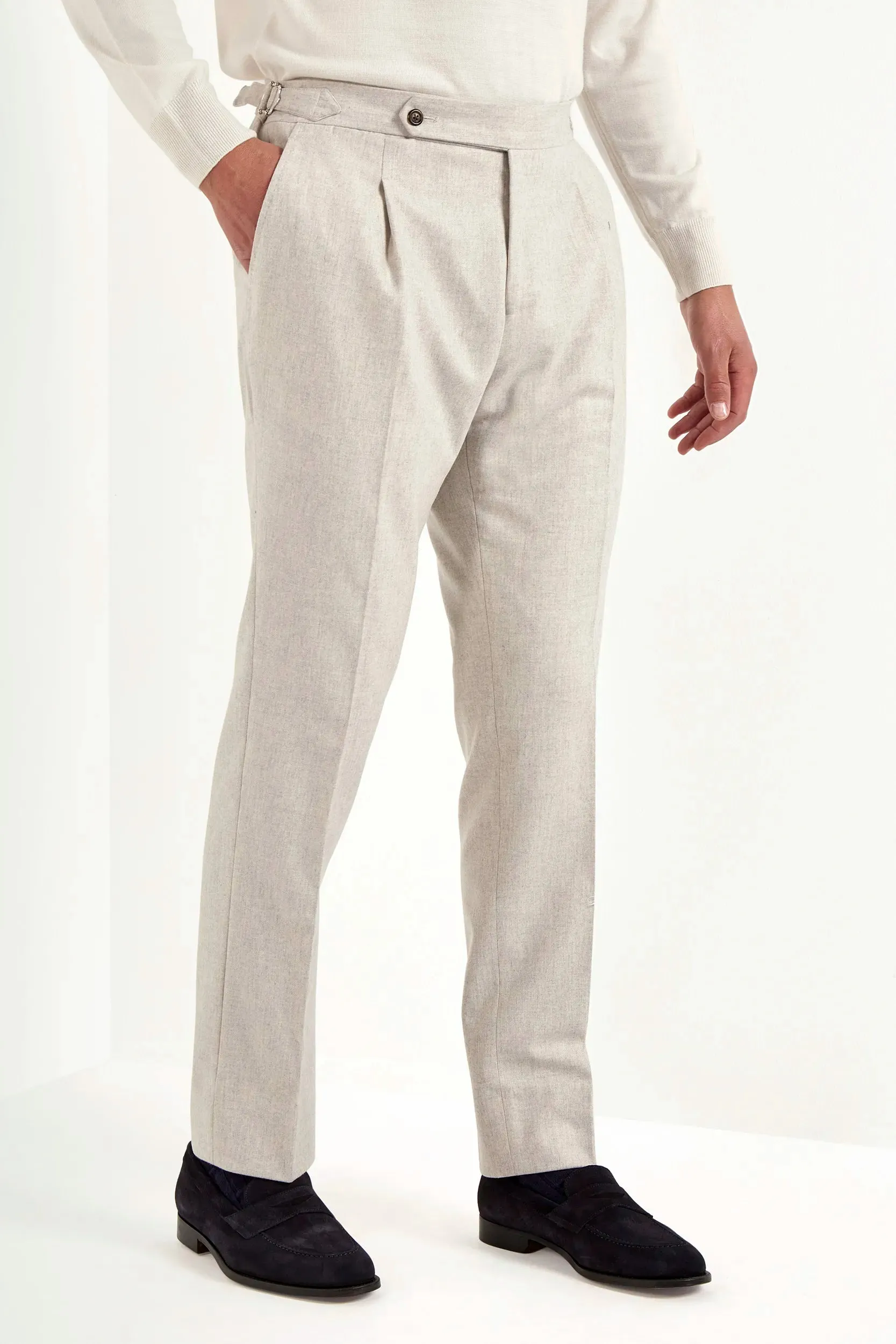 Beige flannel Roma trousers - Made in Italy AntiSnagTechnology DoubleStitchedEdges