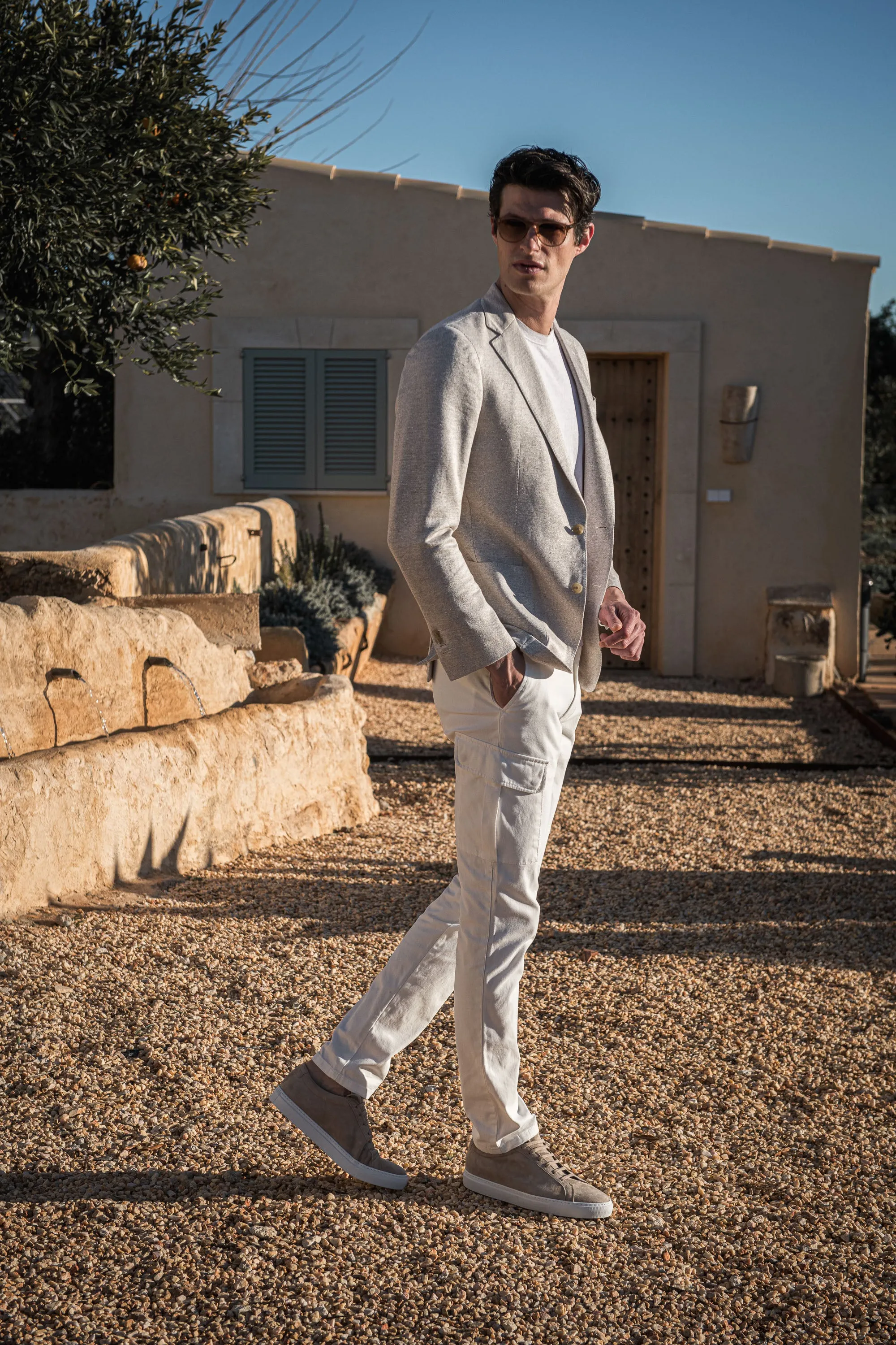 Beige jersey jacket - Made in Italy BalancedDrape ZeroWasteProduction