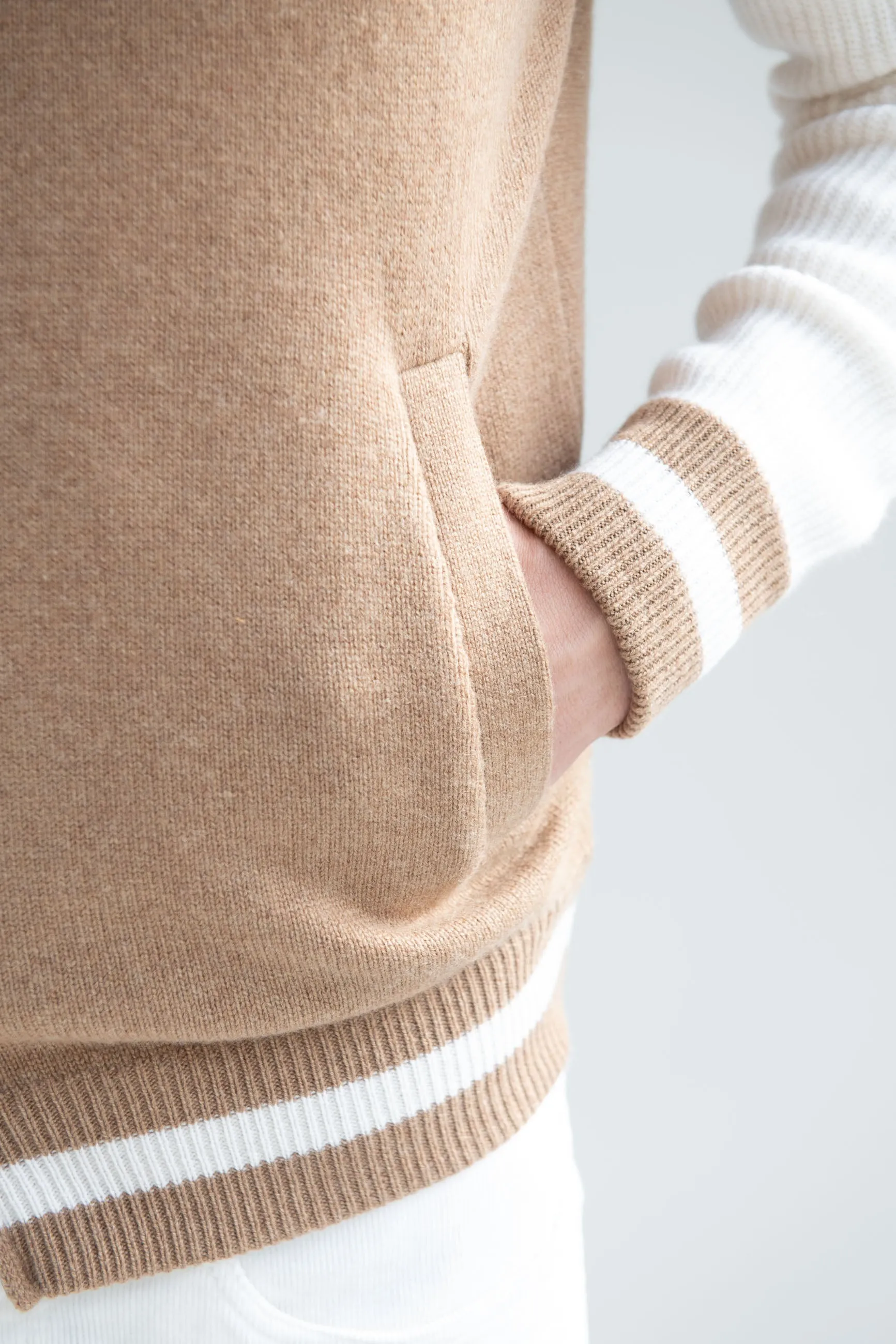 StaticFree Lining Beige knitted college bomber - Made in Italy