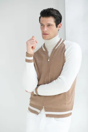 Parisian Chic Winter Fashion Beige knitted college bomber - Made in Italy