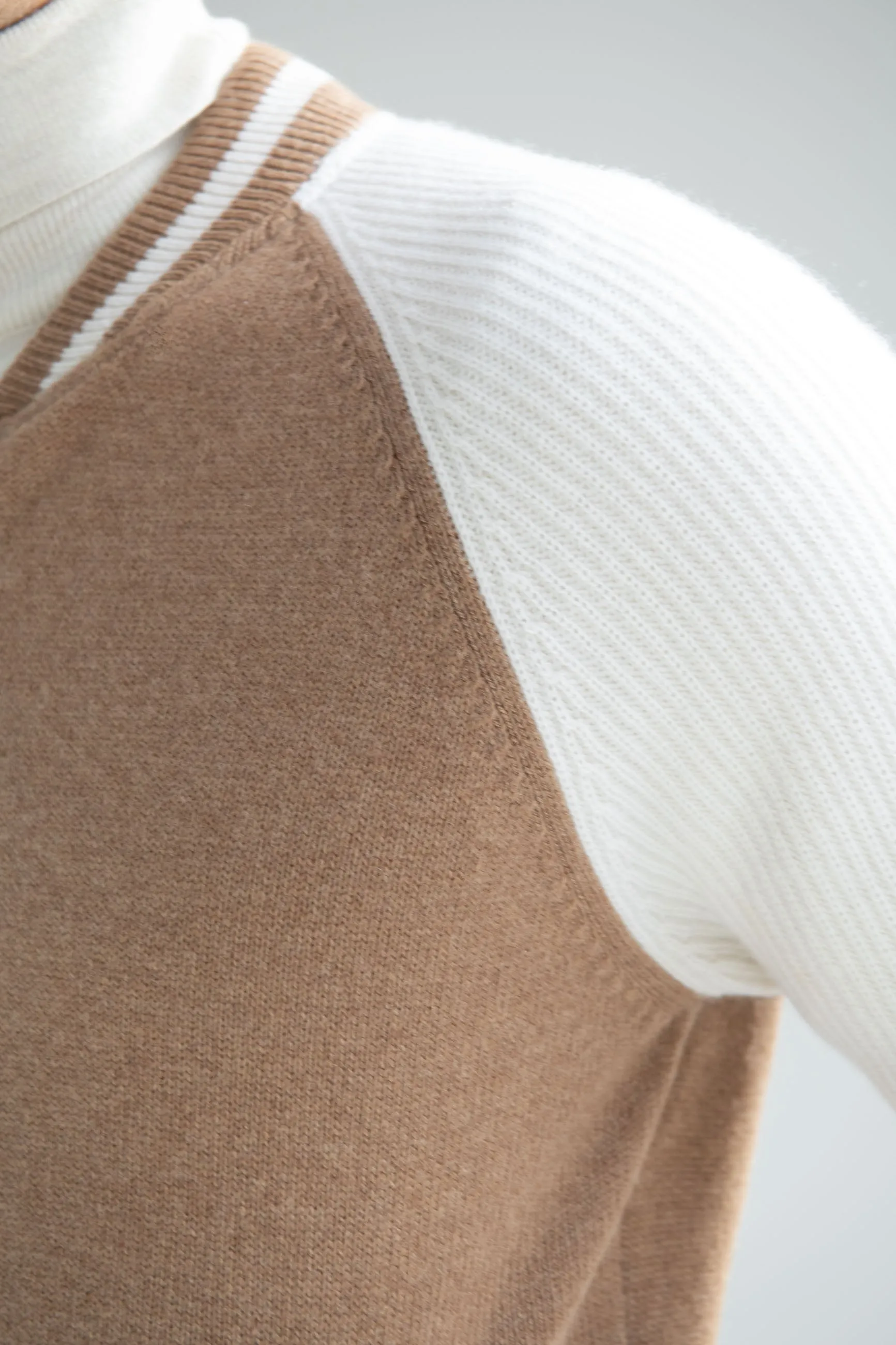 Beige knitted college bomber - Made in Italy LightweightKnit