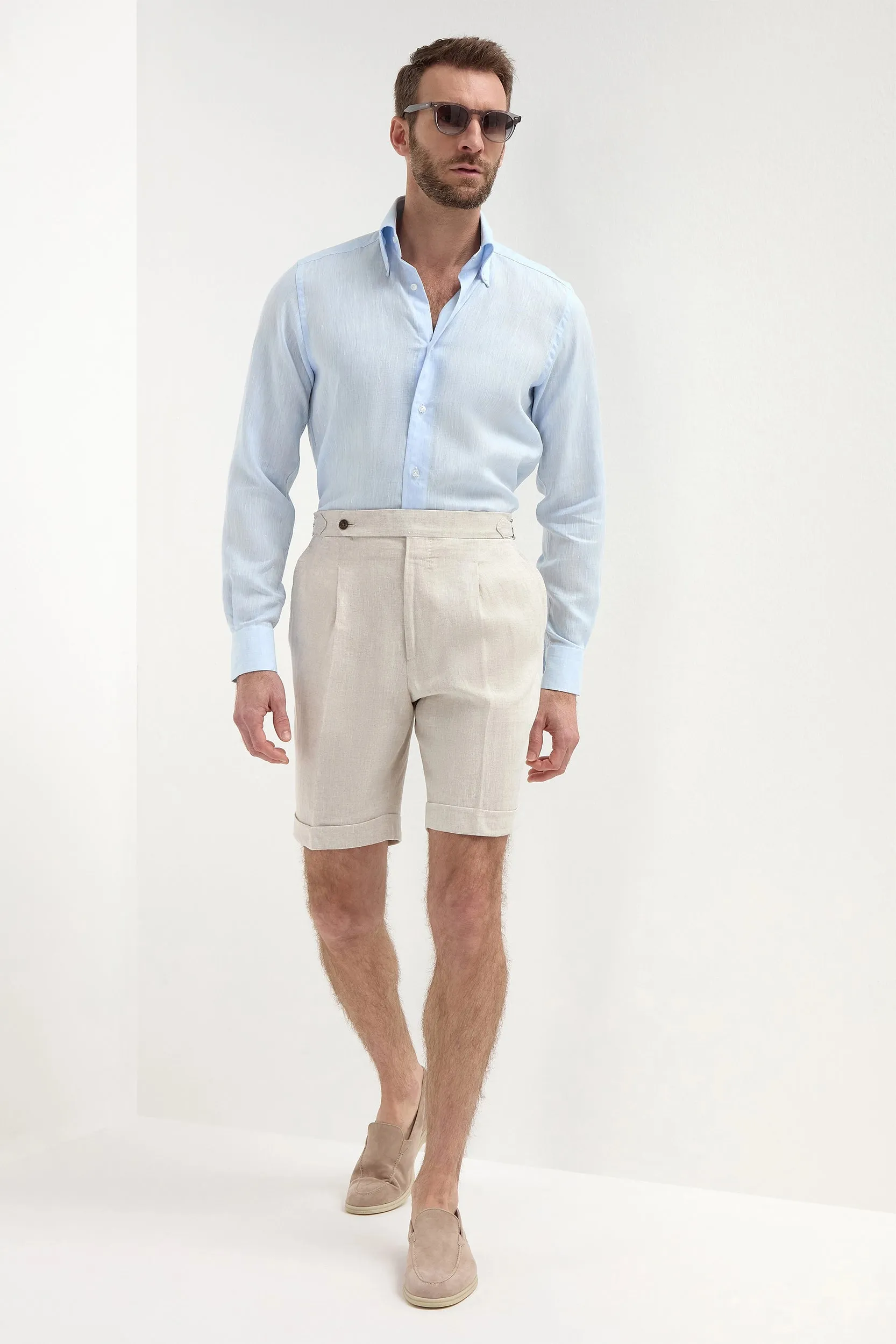 SplitHemDesign Beige linen shorts - Made in Italy