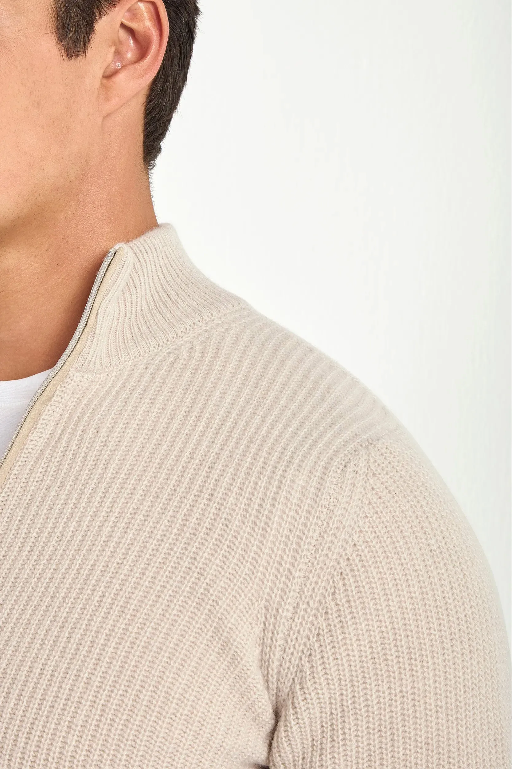 Beige ribbed cashmere blend full zip ?C Made in Italy Soft Tunic