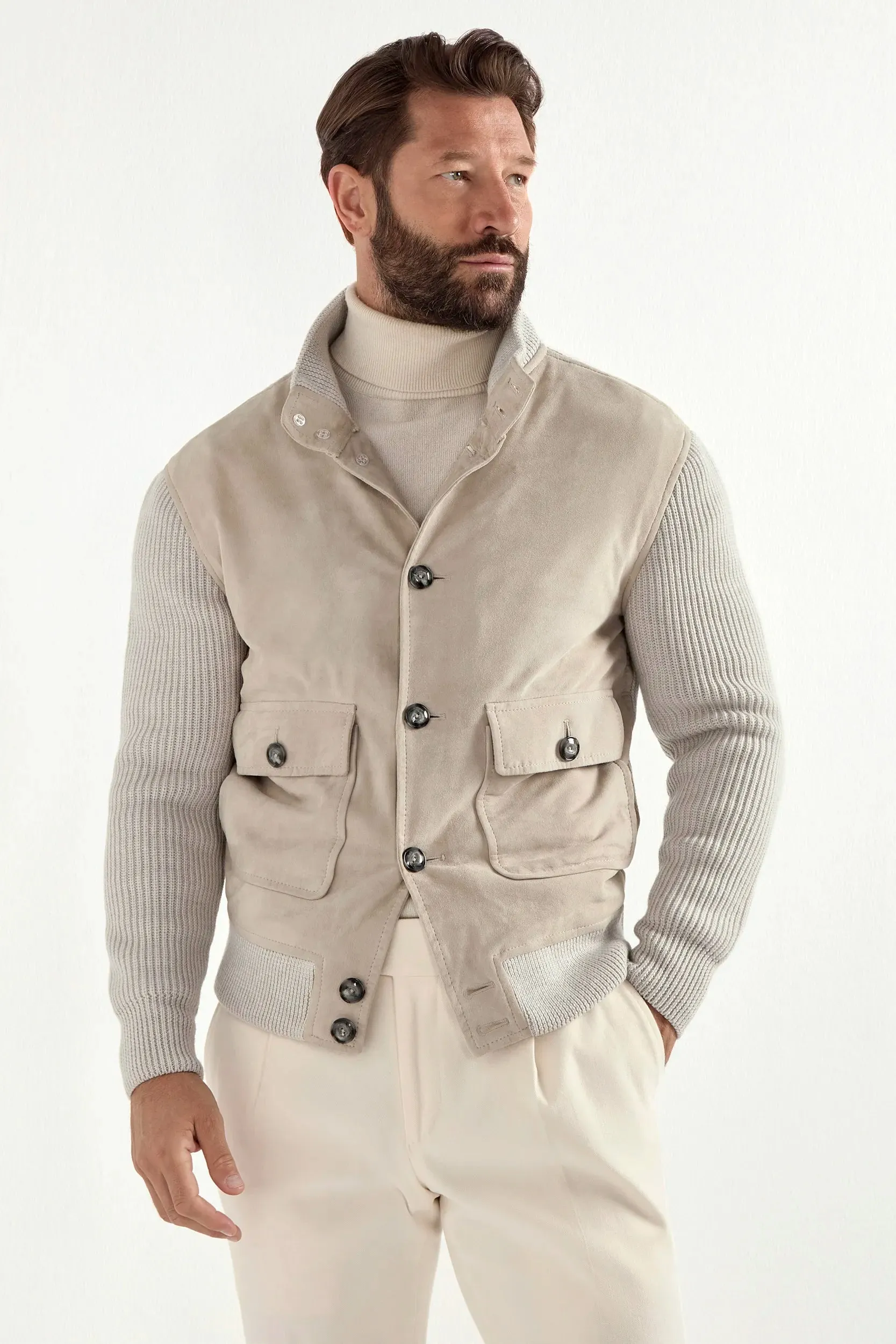 Beige suede and knit bomber - Made in Italy Sky Mood