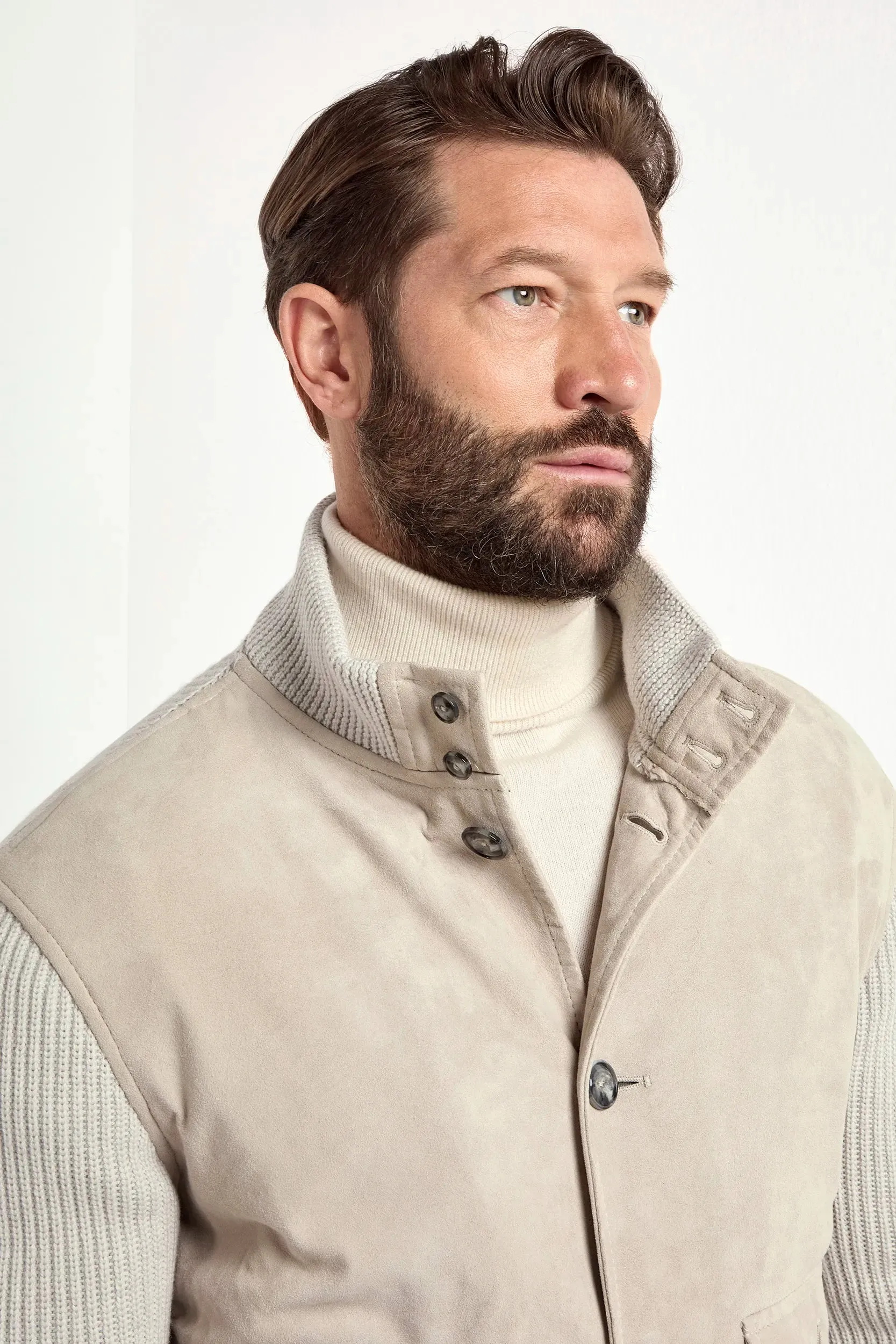 4Way Stretch Beige suede and knit bomber - Made in Italy