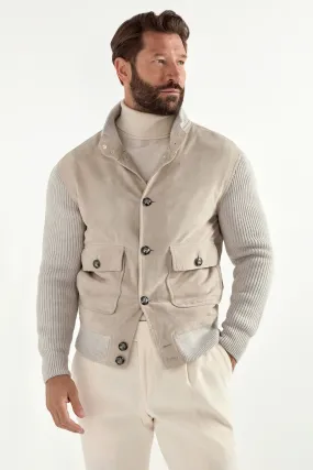 Beige suede and knit bomber - Made in Italy Sky Mood