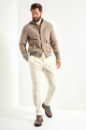 Beige Super 180's wool flannel bomber jacket ?C Made in Italy MoistureWicking Fabric