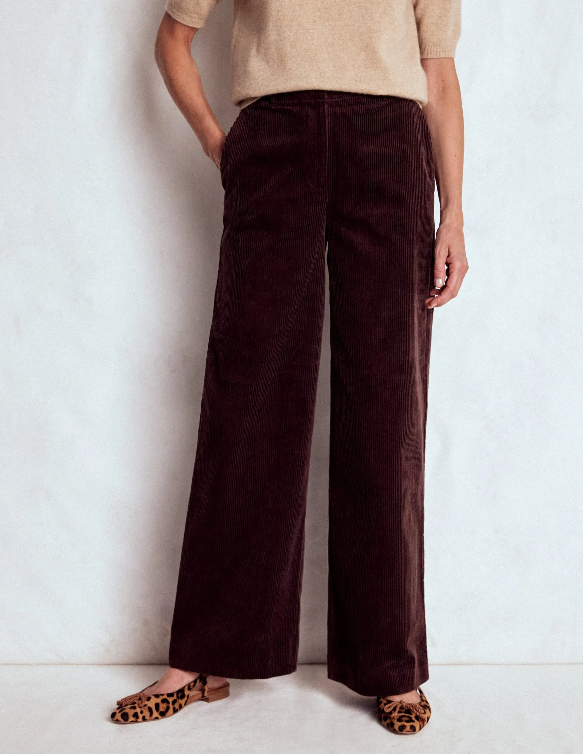 Rubberized Hem Belgravia Cord Trousers-Deep Aubergine
