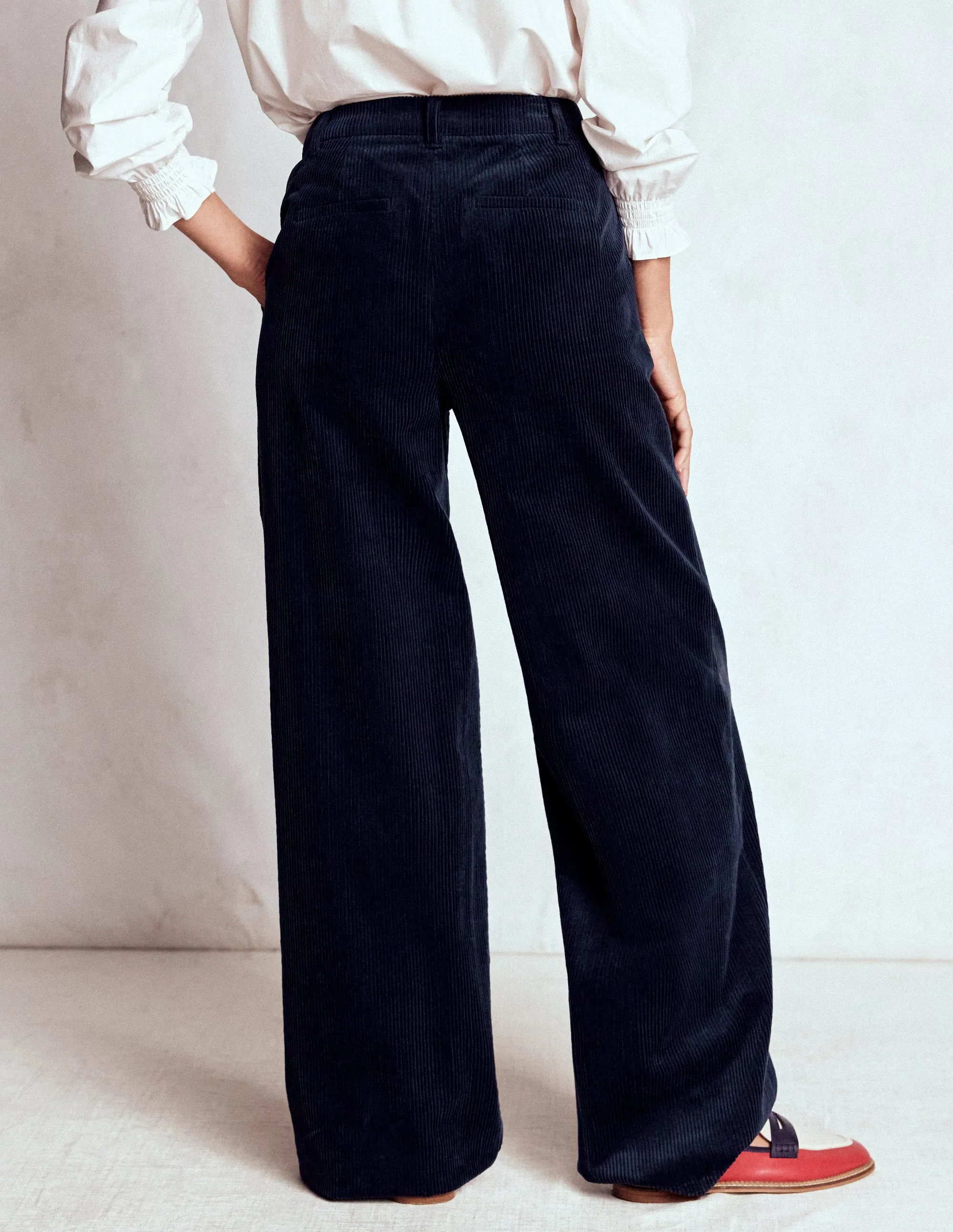 Belgravia Cord Trousers-Navy Soft and Light DoubleLayeredHem
