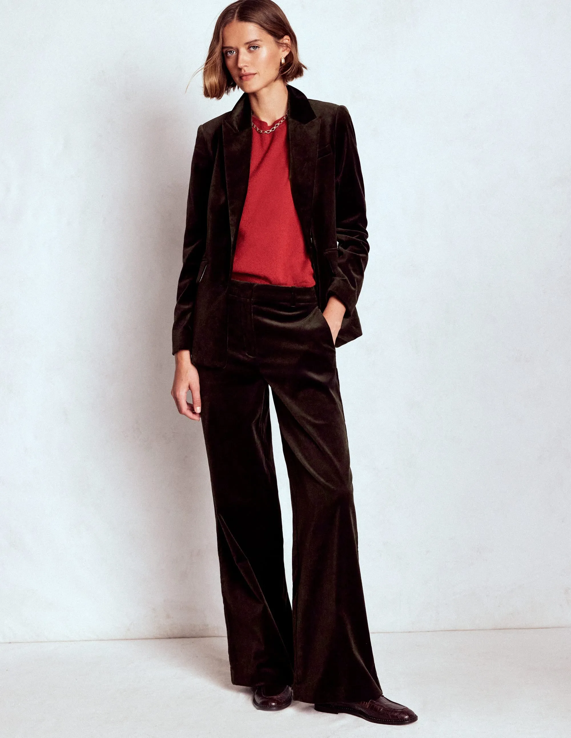 Stretchable Fit Belgravia Velvet Trousers-Espresso