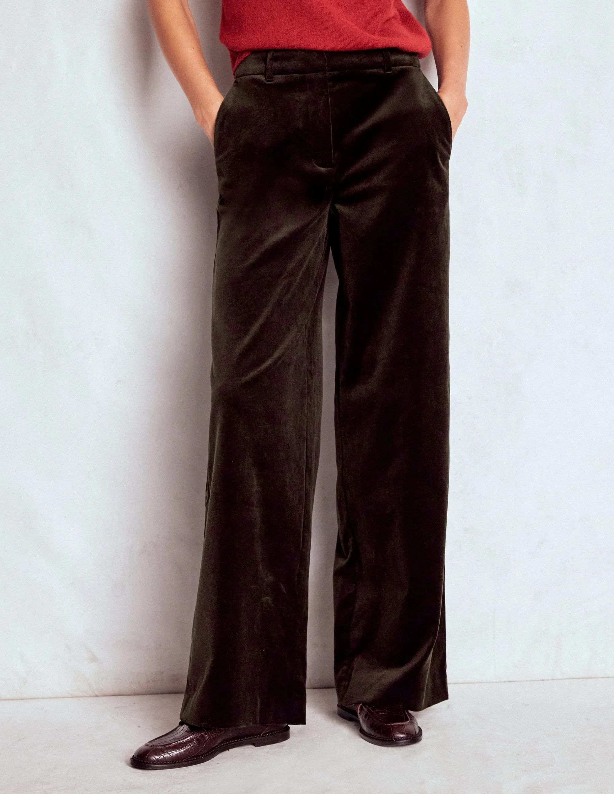 Belgravia Velvet Trousers-Espresso Wrinkle Resistant Finish