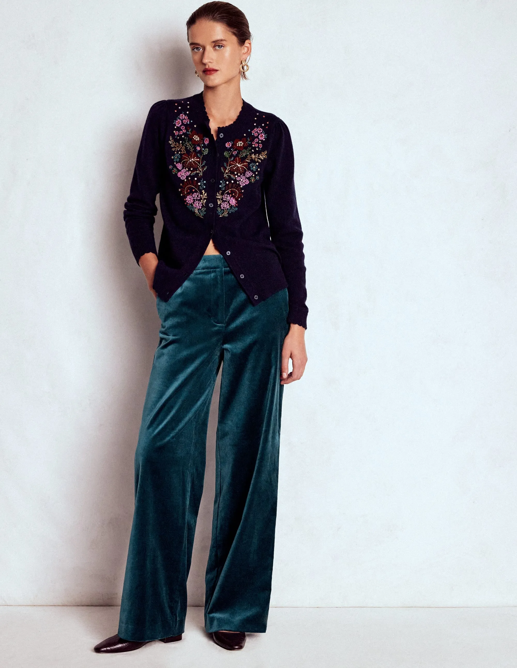 Belgravia Velvet Trousers-Midnight Teal Odor Control Treatment Casual Fit