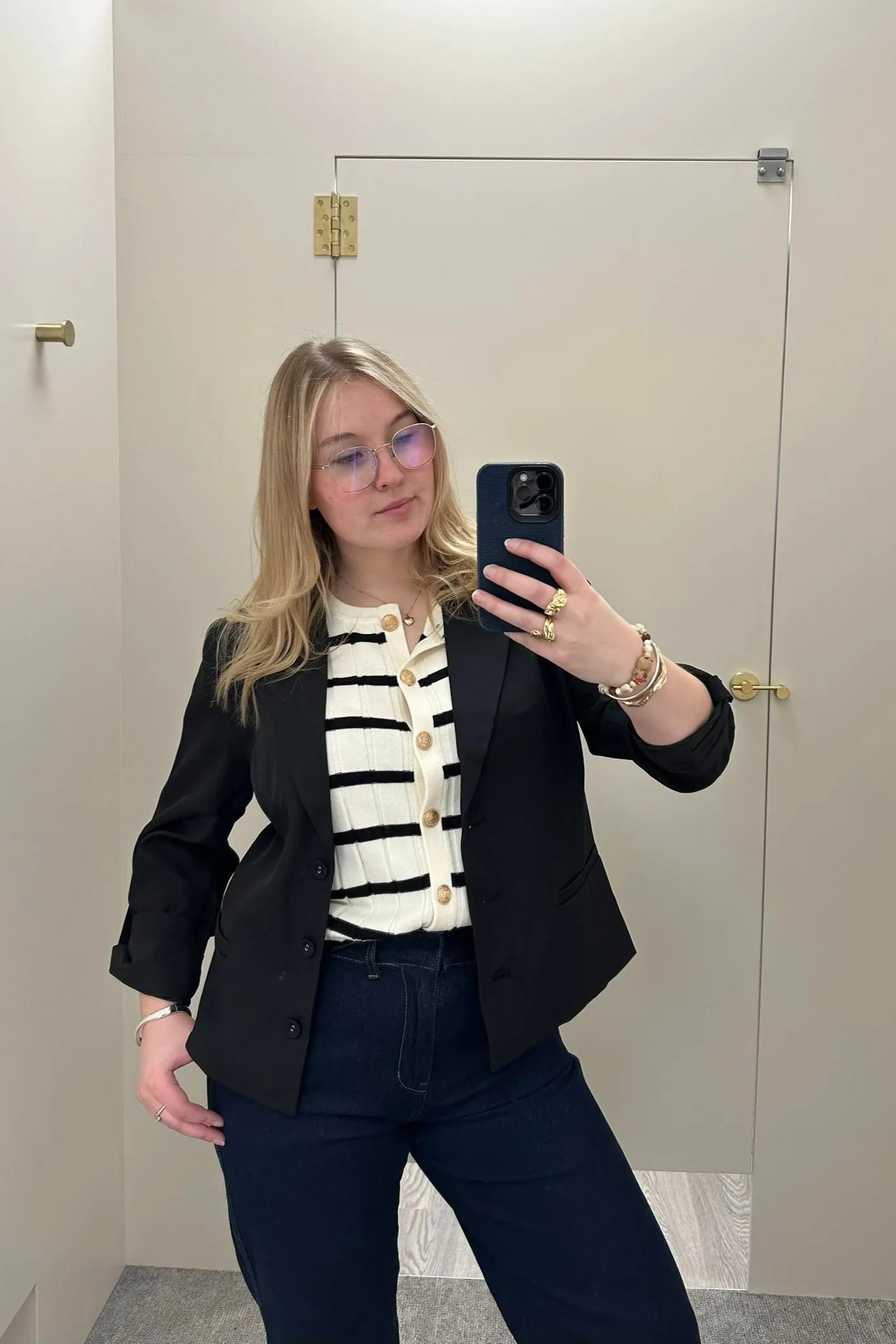 Betty Basics Nicolette Knit Vest Black Stripe Sweat Absorbent Inner Layer Soft Knit