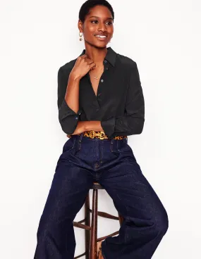 Breathable Lining Sienna Silk Shirt-Black