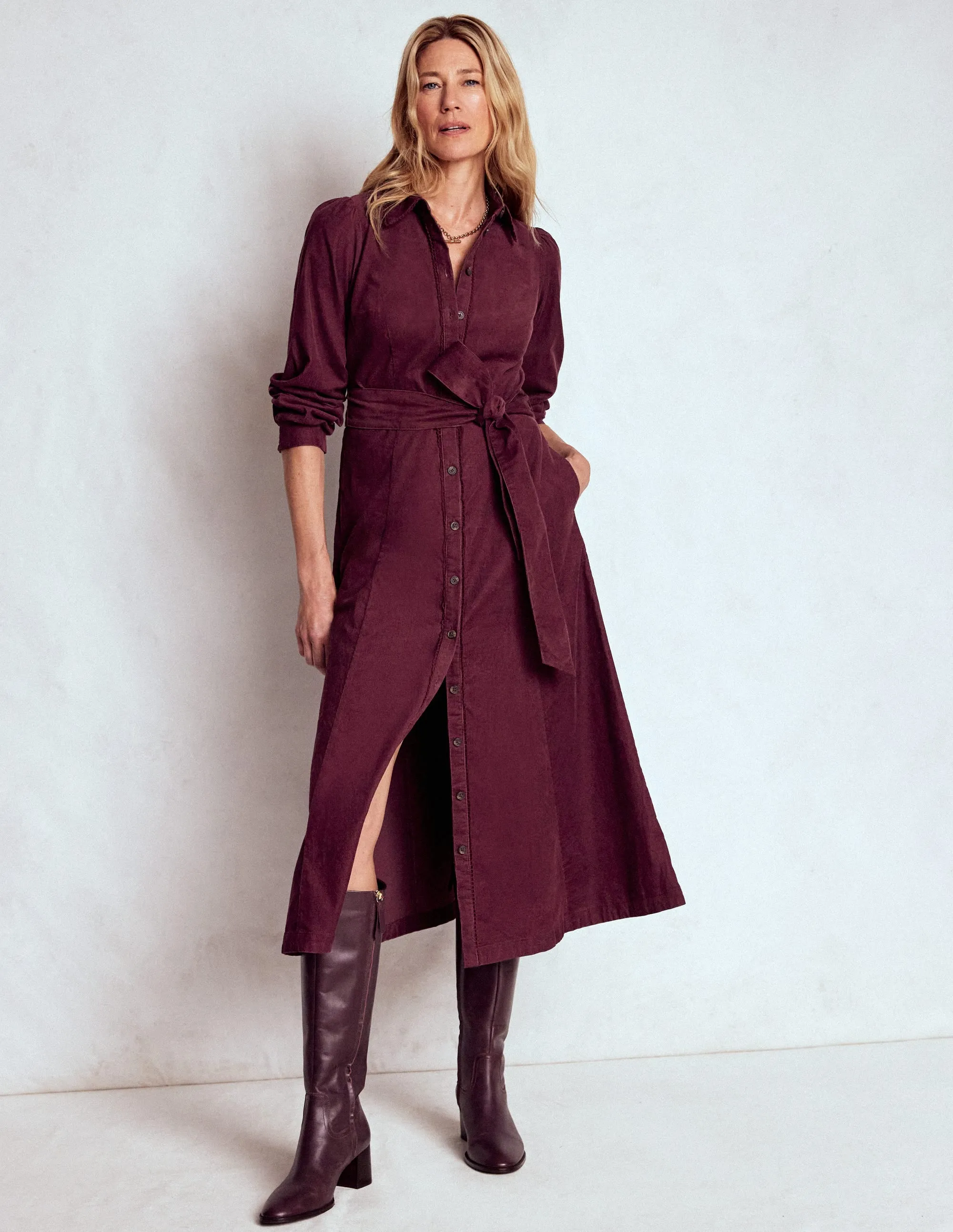 Tall Girl Clara Cord Midi Dress-Dark Cherry