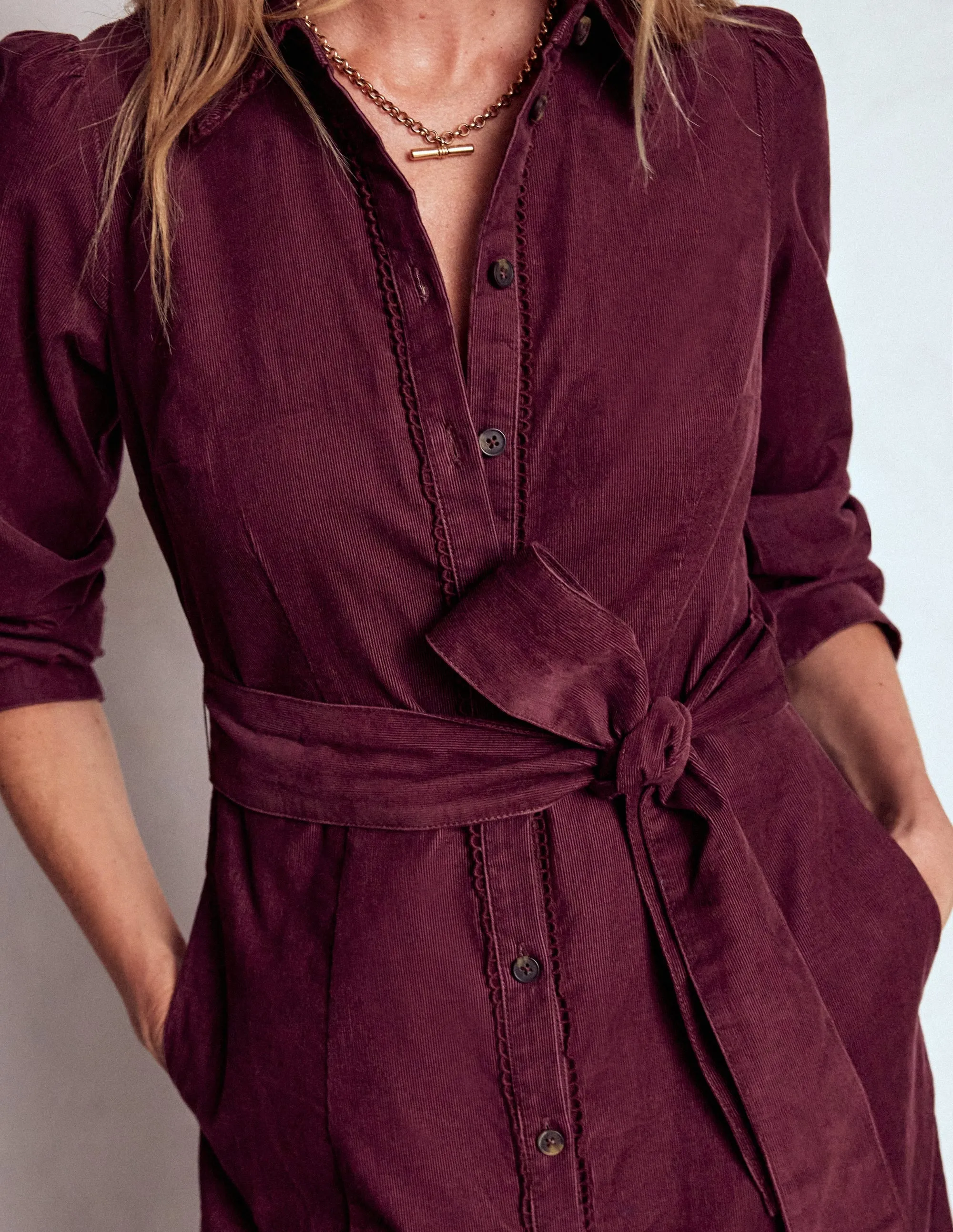 Refined Cut Rose Flush Clara Cord Midi Dress-Dark Cherry